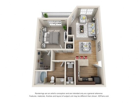 Floor plan for 1 bed, 1 bath, 791 sqft